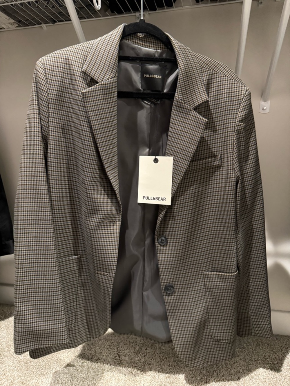 PULL&BEAR women's Brown Check Blazer